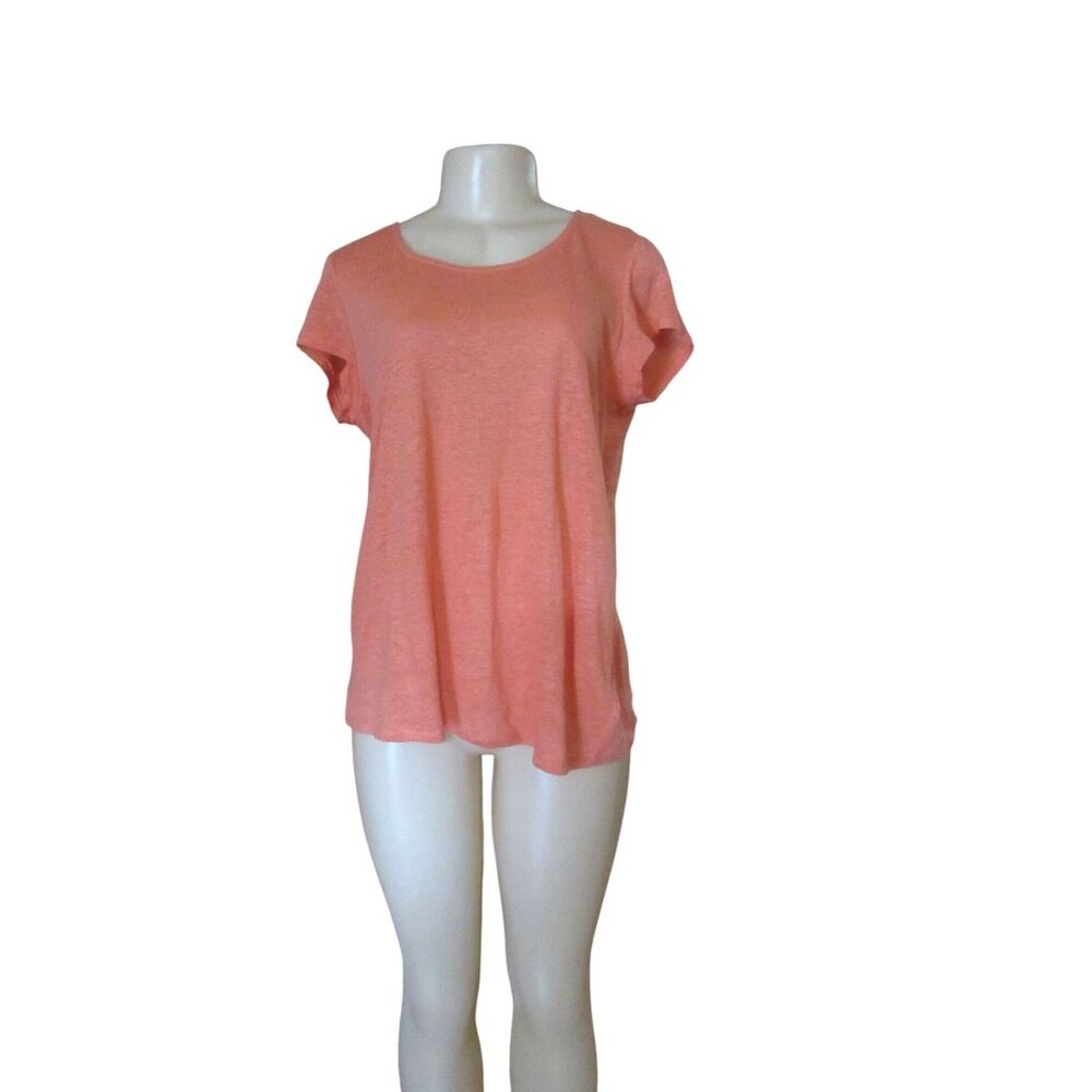New w Tags H By Halston 100% Linen Short Sleeve Cross Back Coral Top Size M